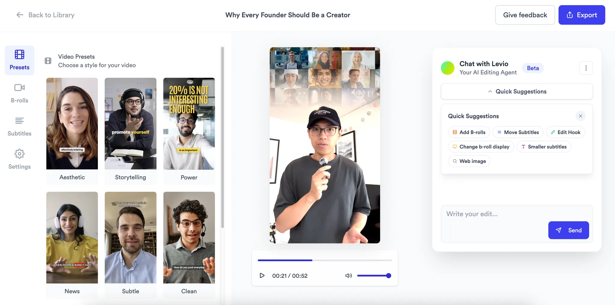 Jupitrr AI editing interface showing AI-powered automated editing