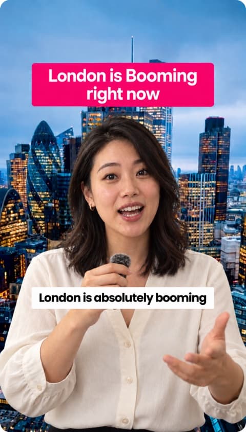 A Green Screen video built by Jupitrr: a creator cut out of their background and placed in front of B-roll of London.