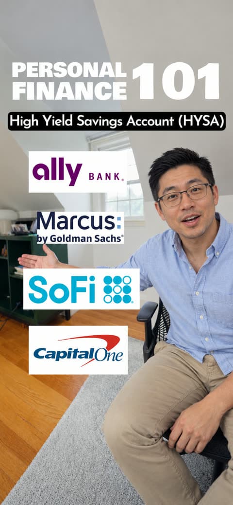 A Logo List video built by Jupitrr: bank logos stacked beside a creator explaining high-yield savings accounts.