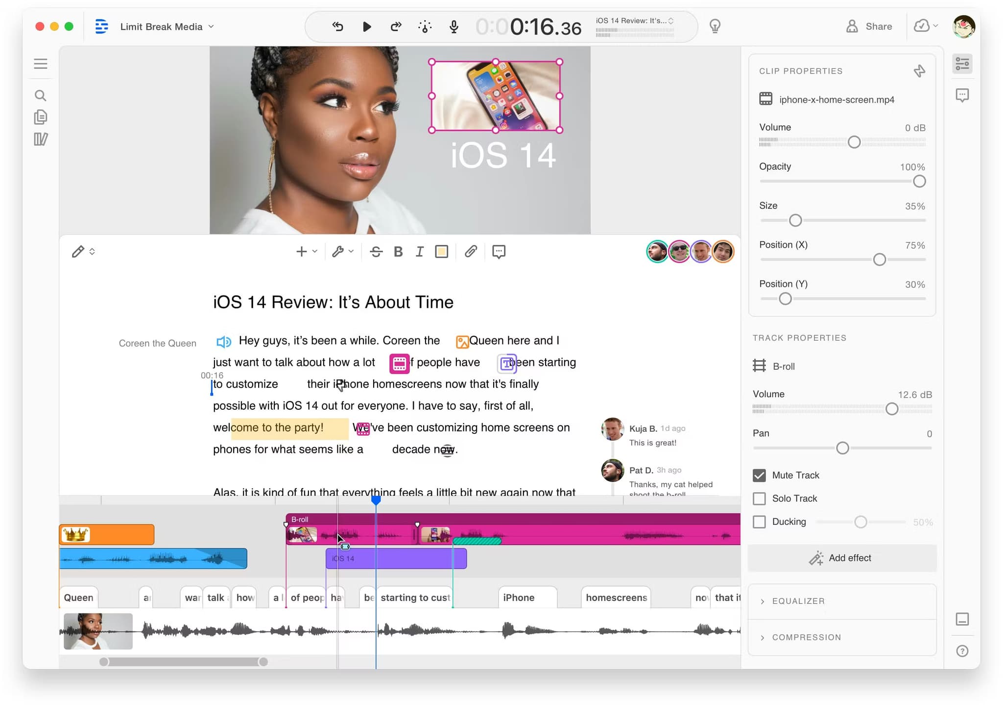 Descript editing interface