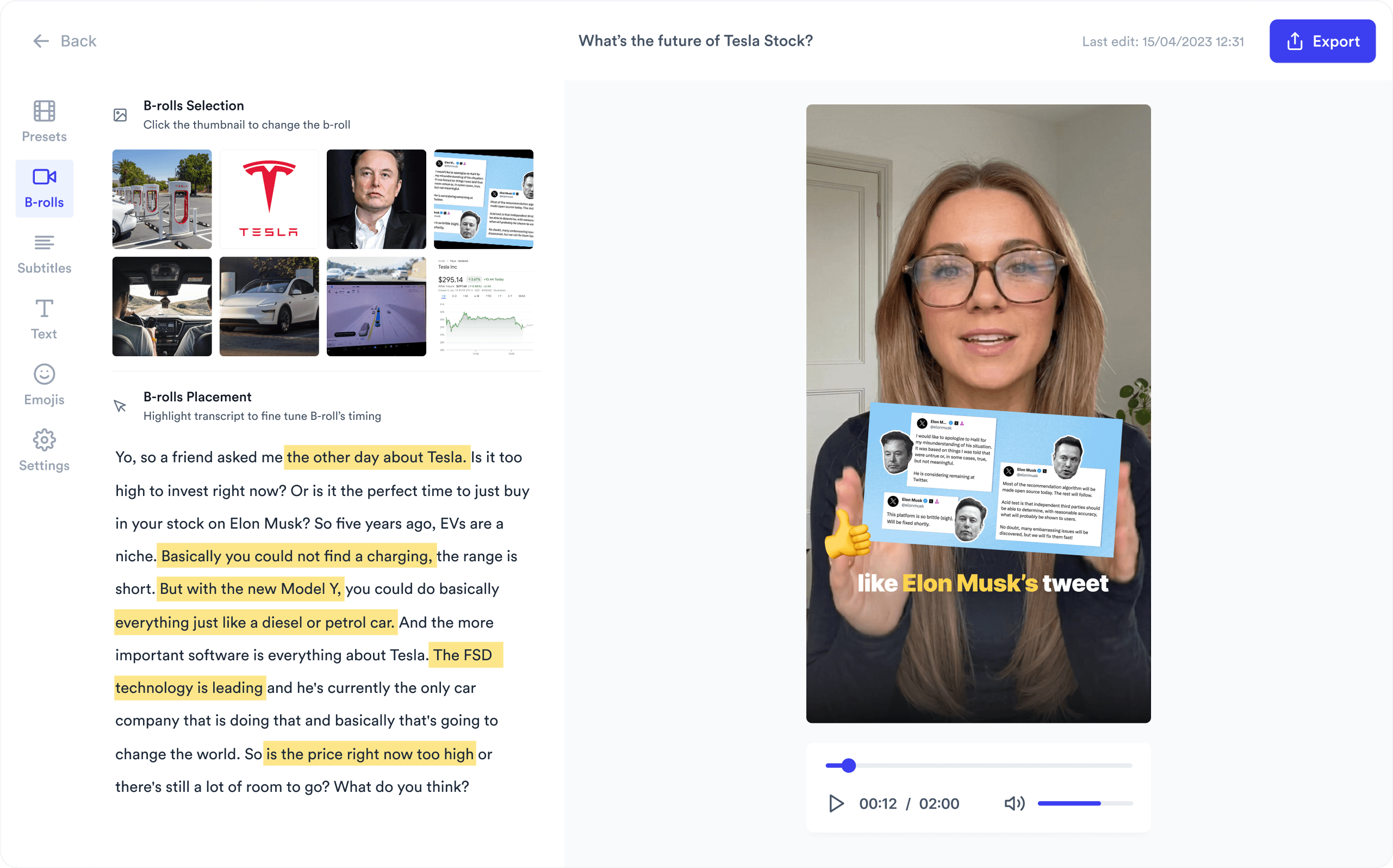 AI Video Editor interface