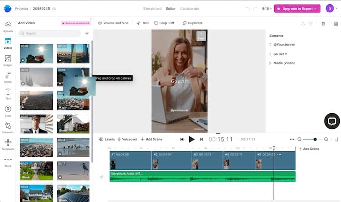 InVideo editing interface