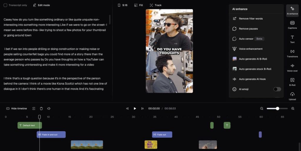 Opus Clip editing interface