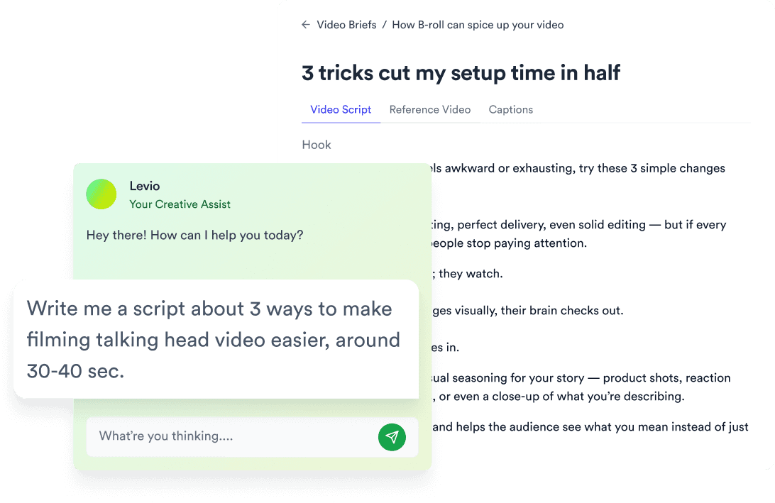 Jupitrr AI Script Writer - topic to a teleprompter-ready hook, body, and CTA.