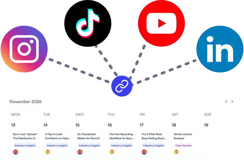 Jupitrr workspace with connected social accounts for the publishing pipeline.