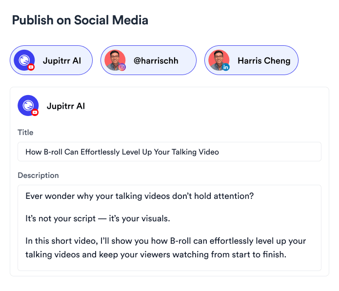 Jupitrr - scheduling a video into a calendar slot across multiple platforms.