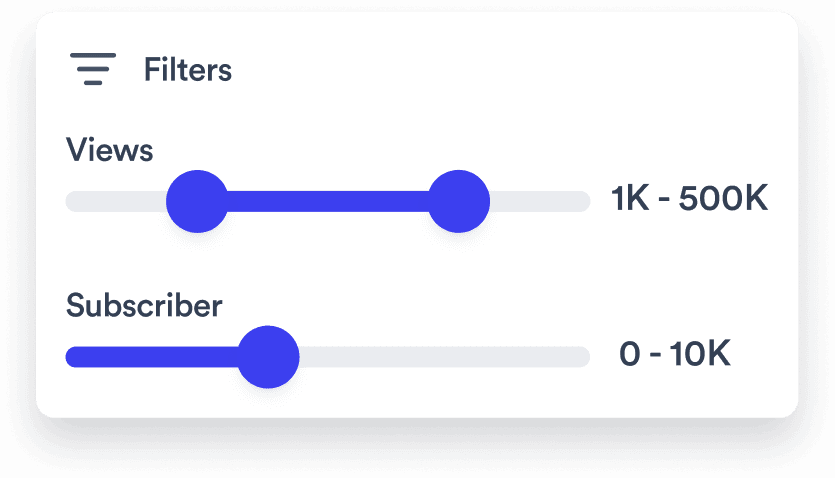 Filters for views and subscriber counts to narrow viral search results.