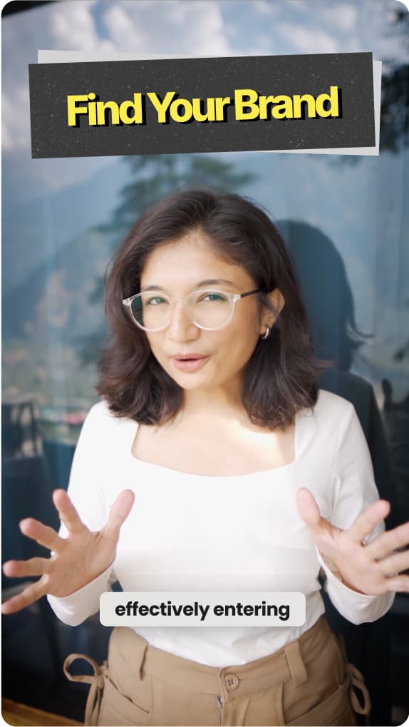 A text overlay headline and emoji placed on a talking-head video.